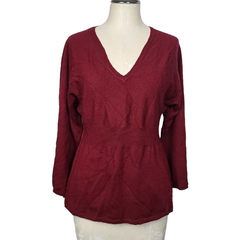 Marina Luna Dark Red V Neck Merino Wool Sweater M